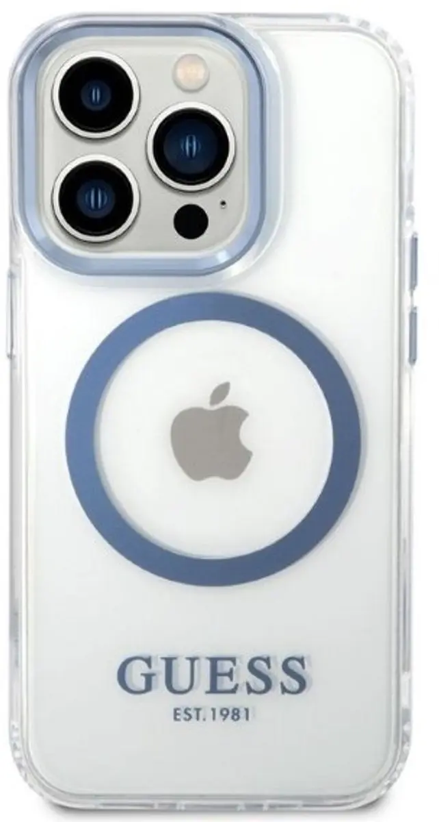 GUESS Translucent Back Case iPhone 14 Pro - Blauw - GUHMP14LHTRMB