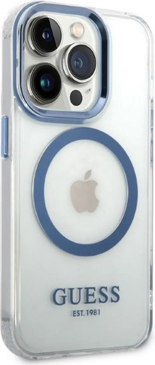 GUESS Translucent Back Case iPhone 14 Pro - Blauw - GUHMP14LHTRMB
