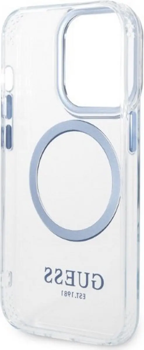 GUESS Translucent Back Case iPhone 14 Pro - Blauw - GUHMP14LHTRMB