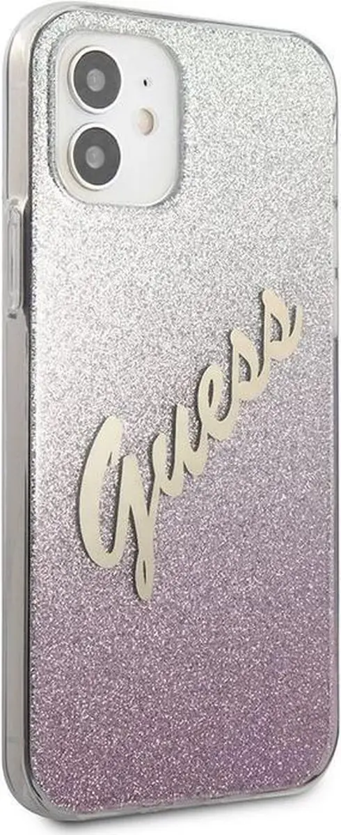 Guess Gradient Vintage Glitter Hoesje iPhone 12 Mini - Roze