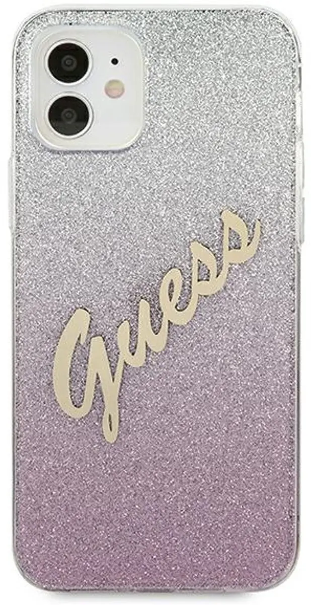 Guess Gradient Vintage Glitter Hoesje iPhone 12 Mini - Roze