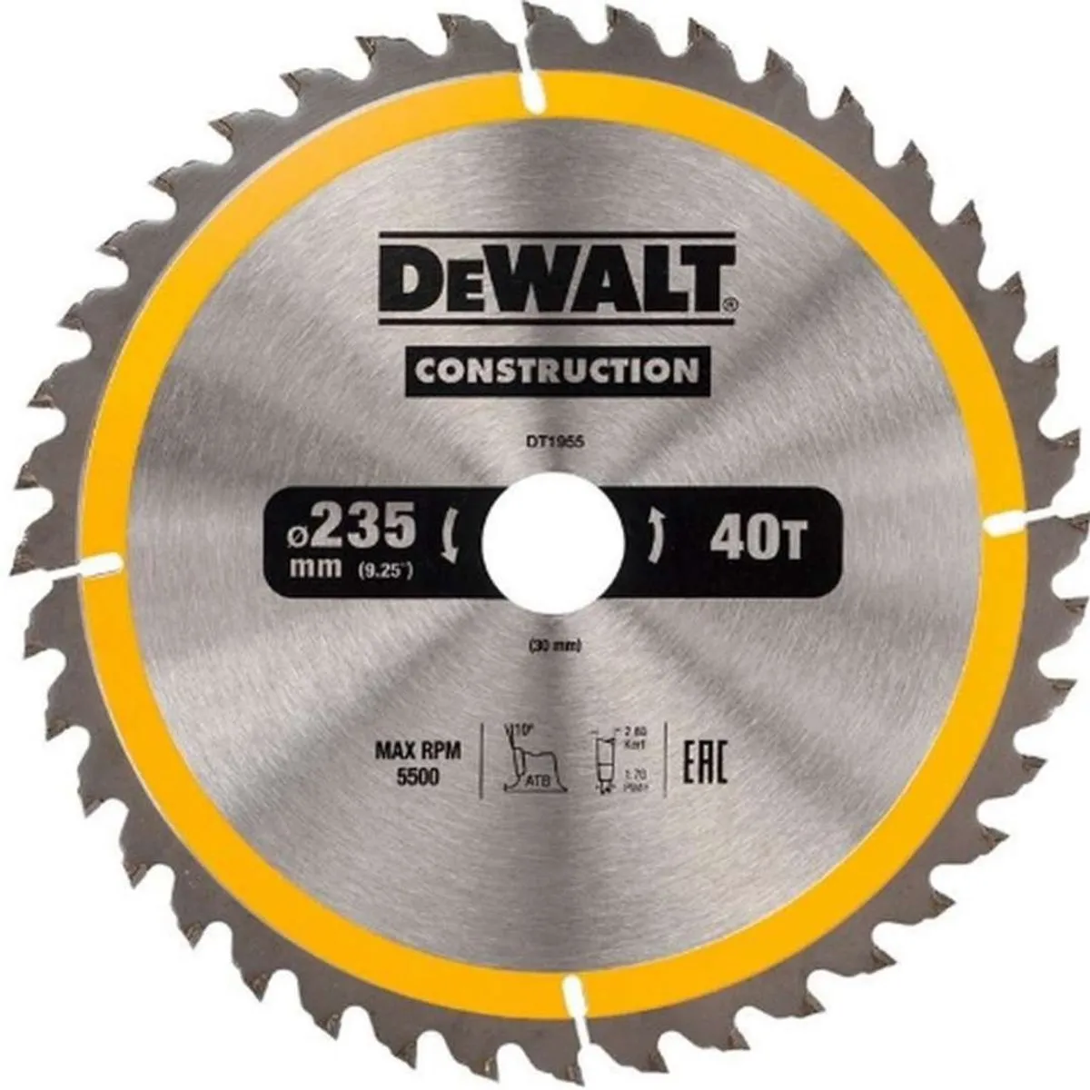 DeWalt DT1955 Cirkelzaagblad 235mm - 40T - Hout/Aluminium
