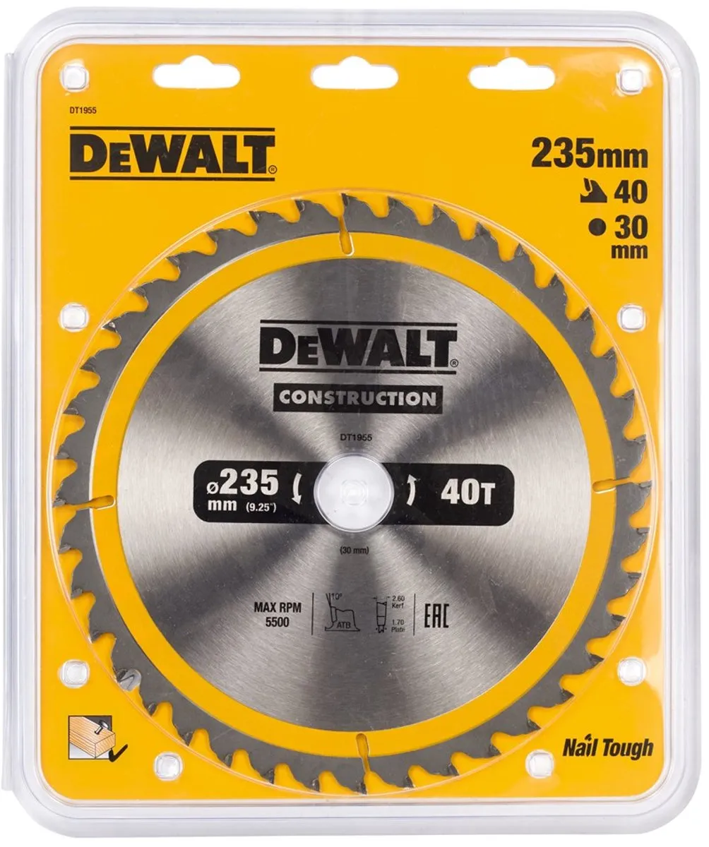 DeWalt DT1955 Cirkelzaagblad 235mm - 40T - Hout/Aluminium