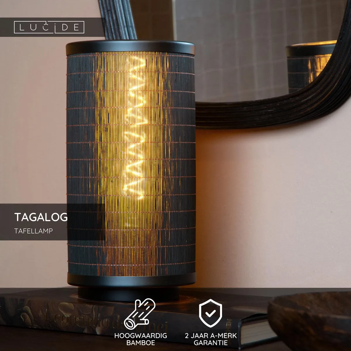 Lucide Tagalog Tafellamp Ø15cm - Zwart