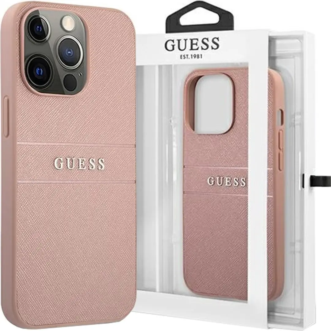 GUESS Saffiano Backcase iPhone 13 Pro Max - Roze