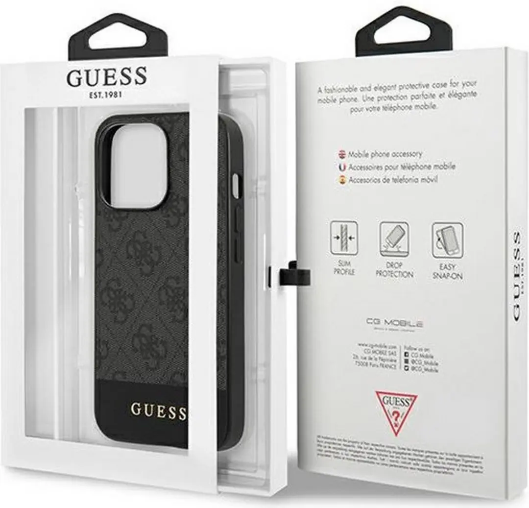 Guess 4G Stripe Back Case - iPhone 13 Pro Max Grijs
