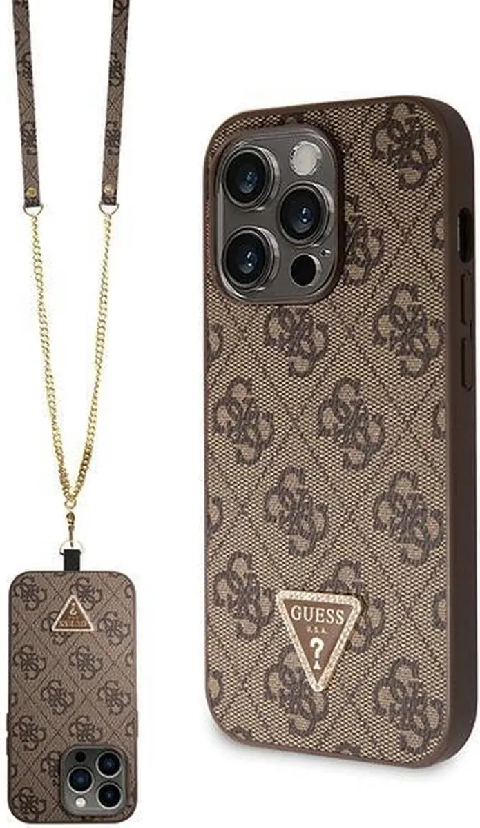 GUESS 4G Triangle Crossbody Hoesje iPhone 15 Pro - Bruin