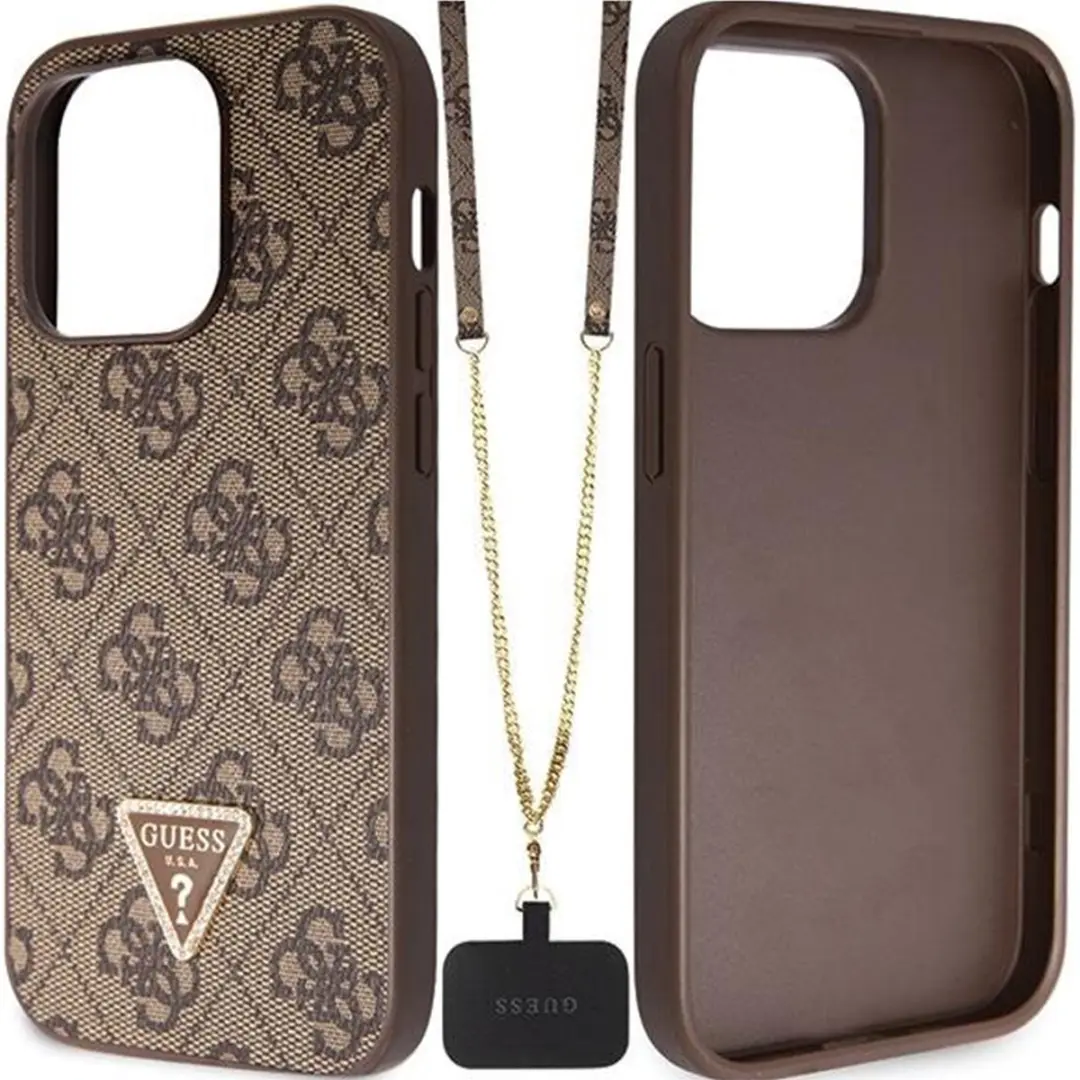 GUESS 4G Triangle Crossbody Hoesje iPhone 15 Pro - Bruin