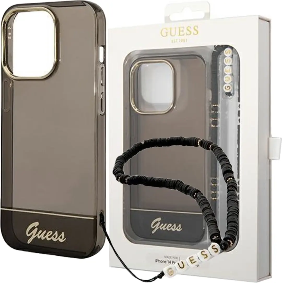 GUESS Hoesje iPhone 14 Plus - Zwart - Doorzichtig - Met koord