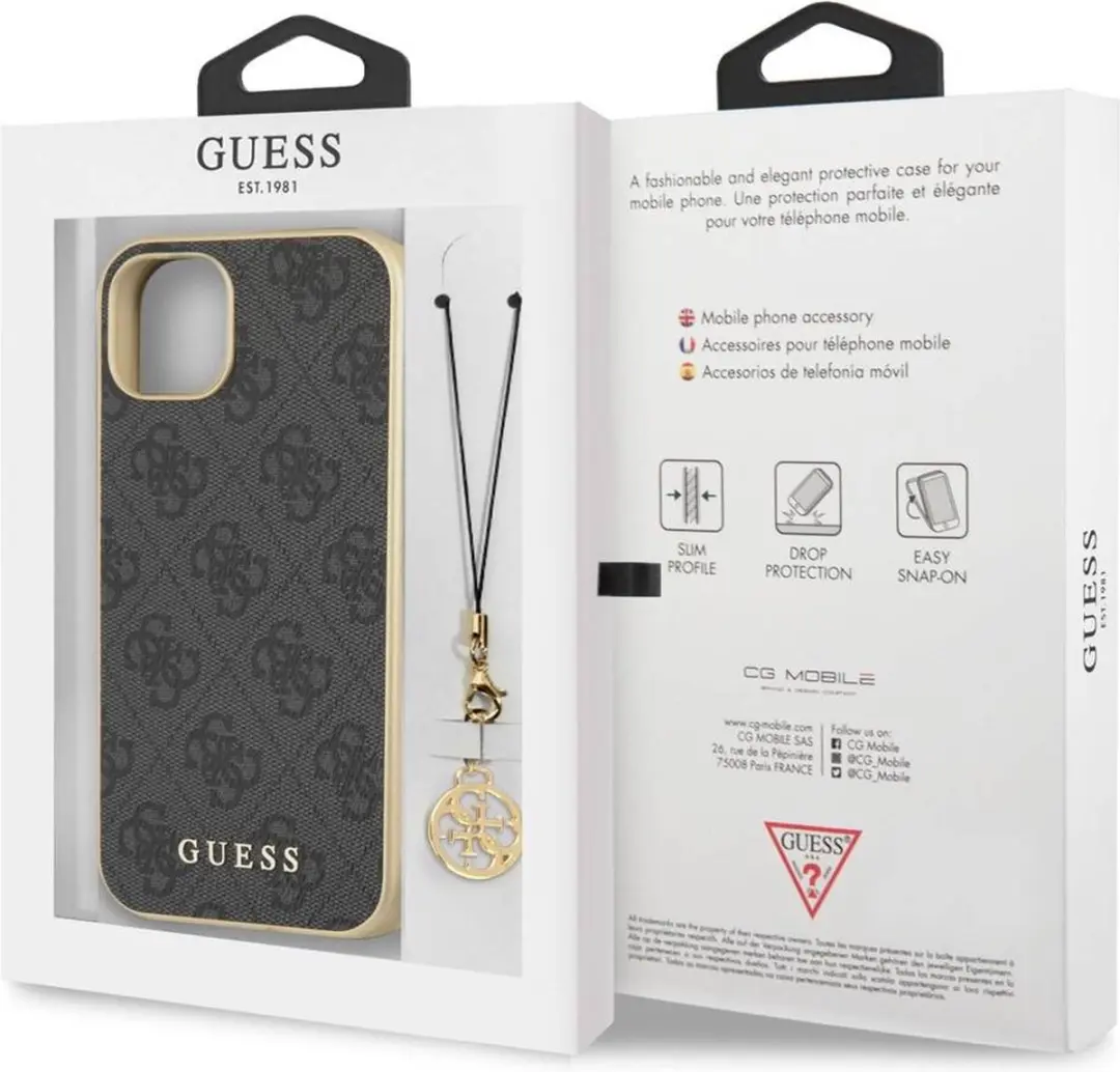 GUESS 4G Charms Back Case GUHCP13S4GFGR - iPhone 13 Mini - Grijs