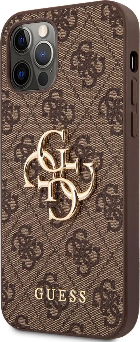 GUESS PU 4G Metal Logo Hoesje - iPhone 12/12 Pro - Bruin