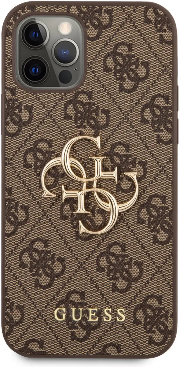 GUESS PU 4G Metal Logo Hoesje - iPhone 12/12 Pro - Bruin