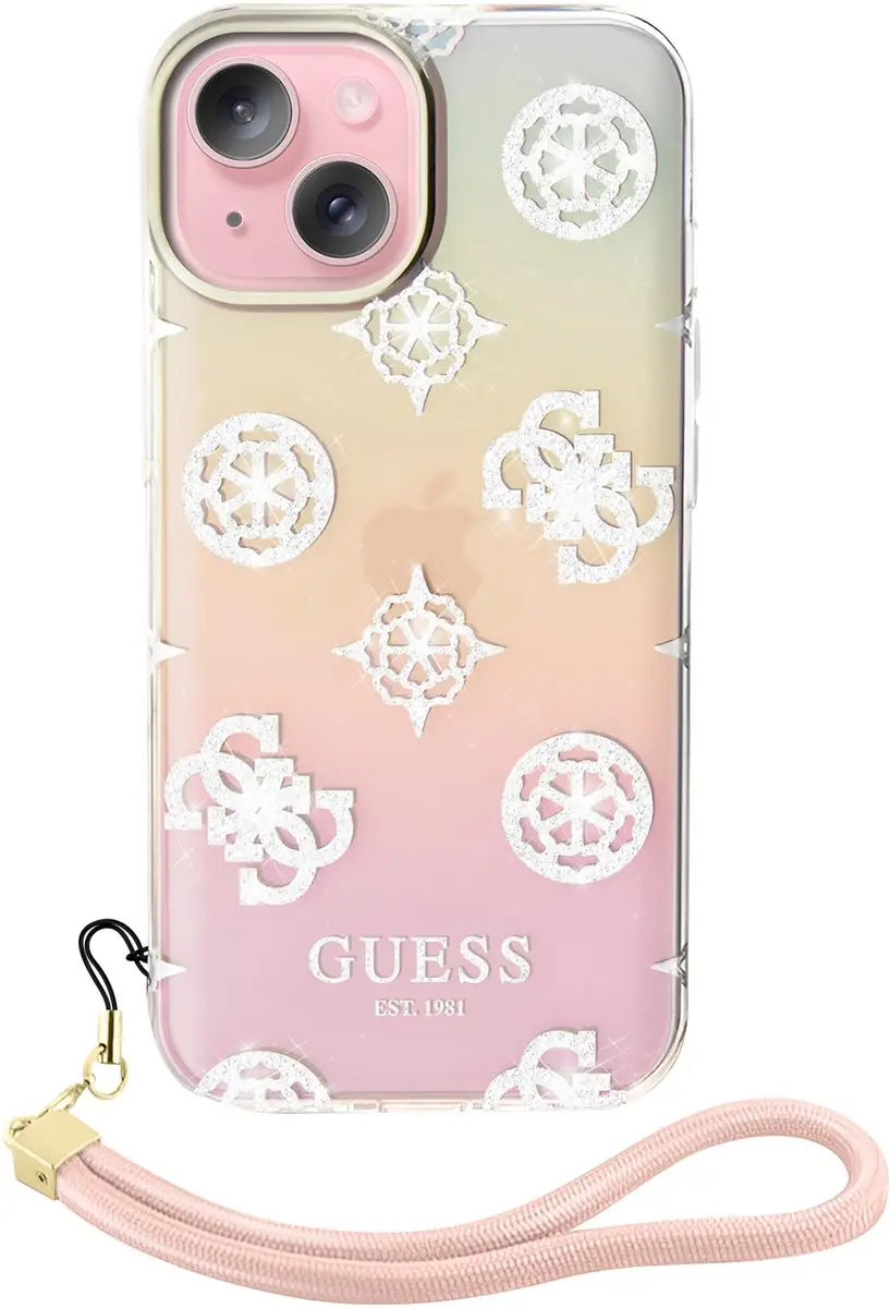 GUESS Hoesje iPhone 15 Transparant Bloemmotief - Meerkleurig