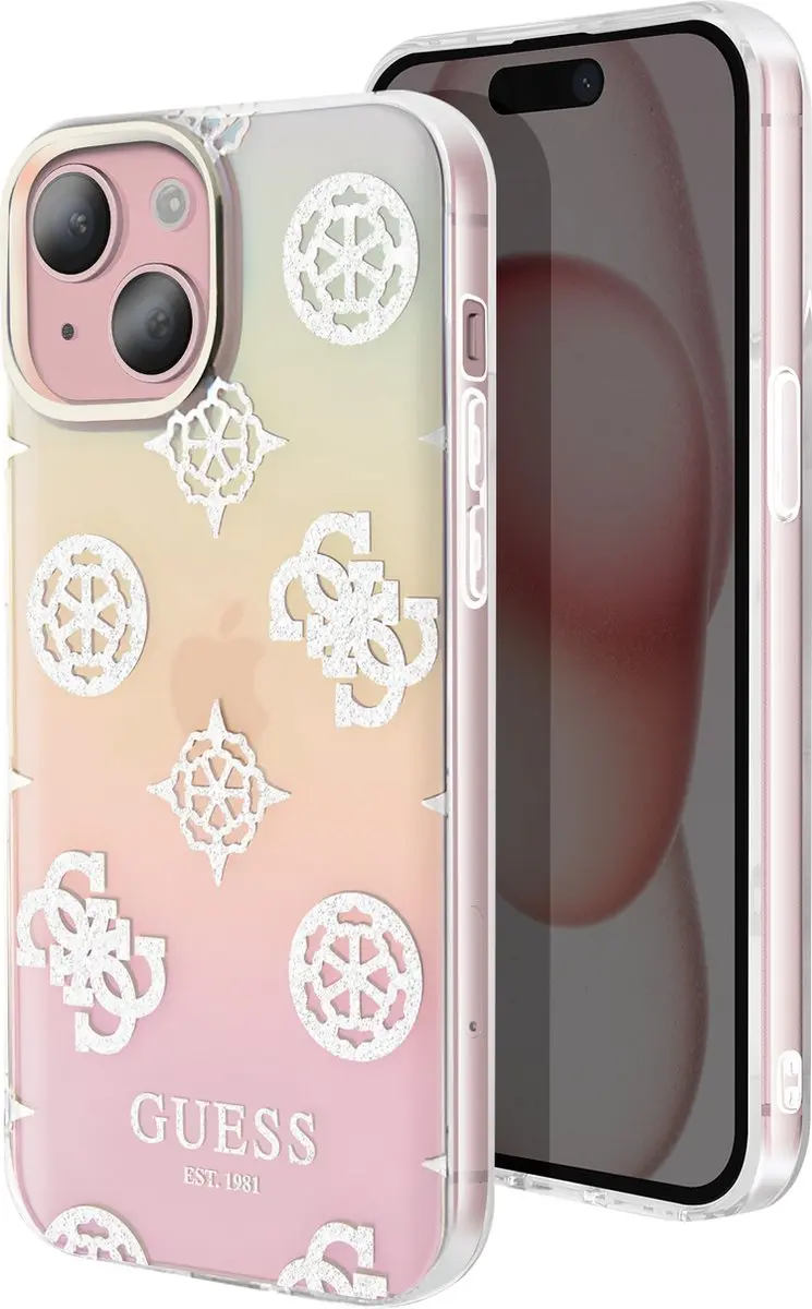 GUESS Hoesje iPhone 15 Transparant Bloemmotief - Meerkleurig