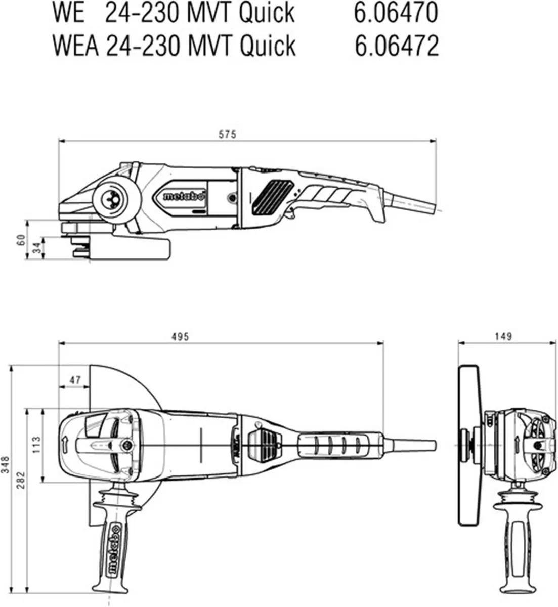 Metabo WE24-230 MVT Haakse Slijper 2400W - 230mm Metaal/Beton