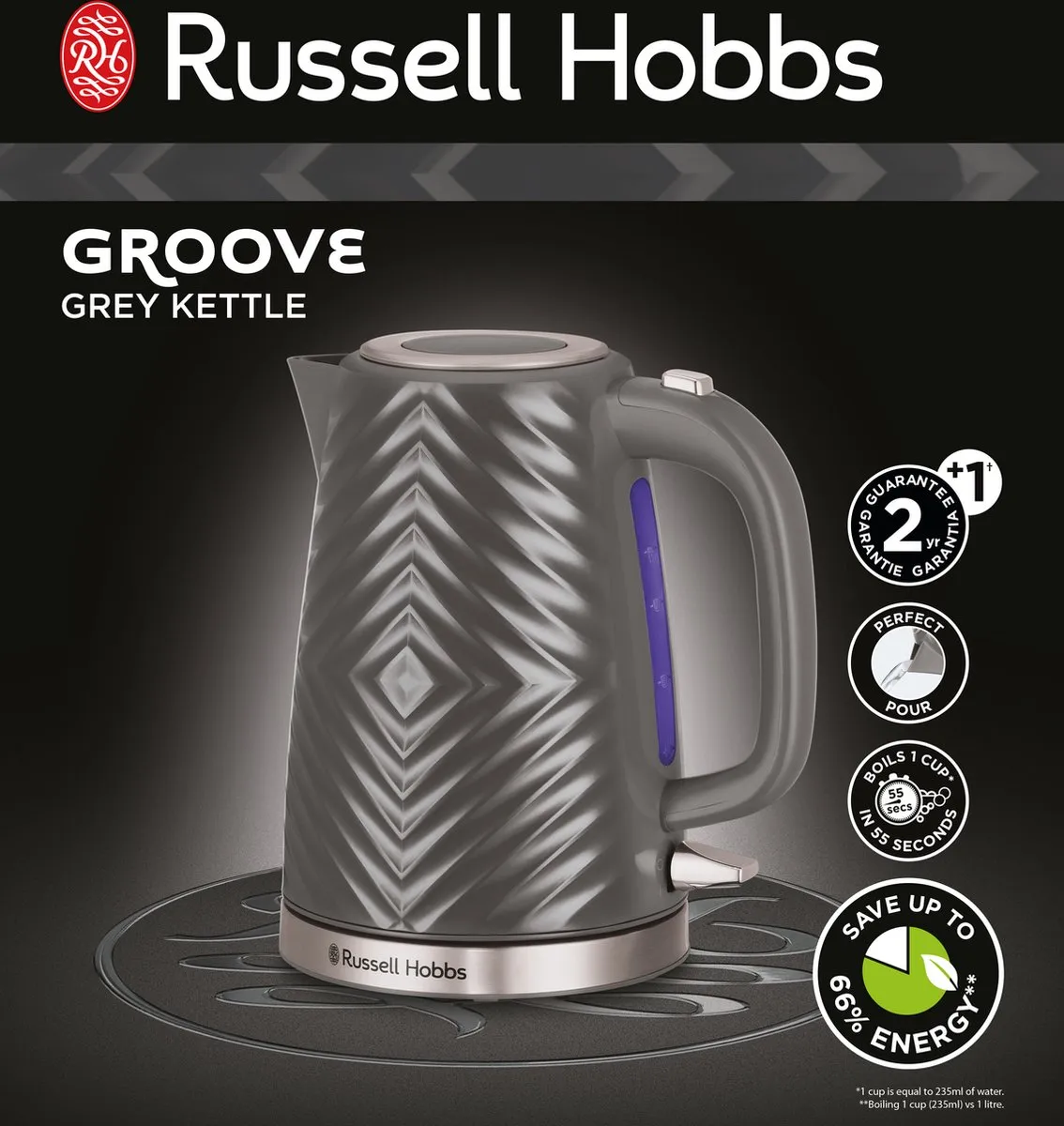 Russell Hobbs Groove Waterkoker - Grijs - 26382-70