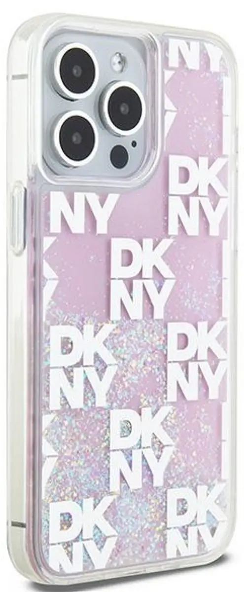 DKNY Liquid Glitter Checkered Pattern Hoesje iPhone 15 Pro Max - Roze DKHCP15XLCPEPP