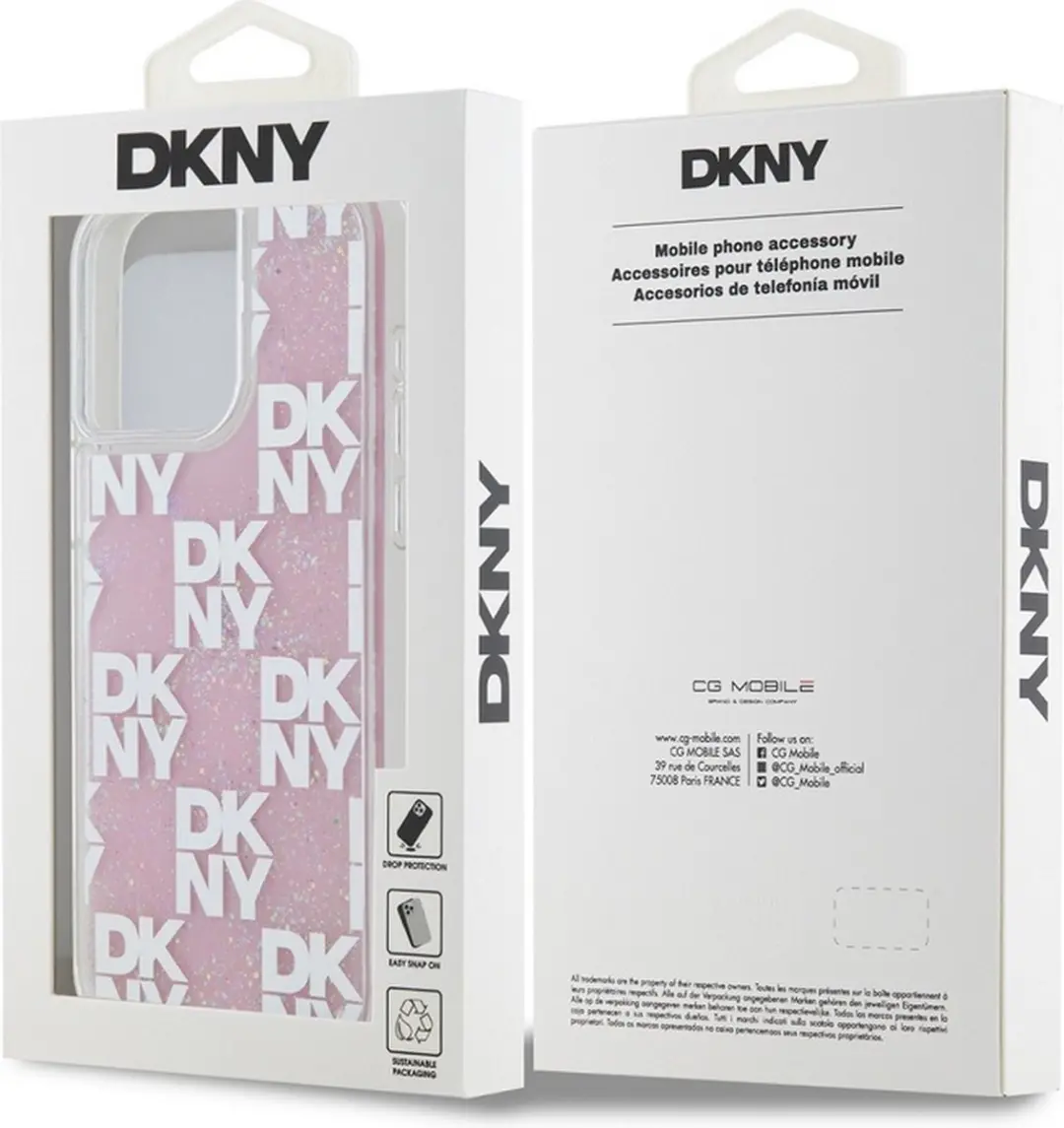 DKNY Liquid Glitter Checkered Pattern Hoesje iPhone 15 Pro Max - Roze DKHCP15XLCPEPP