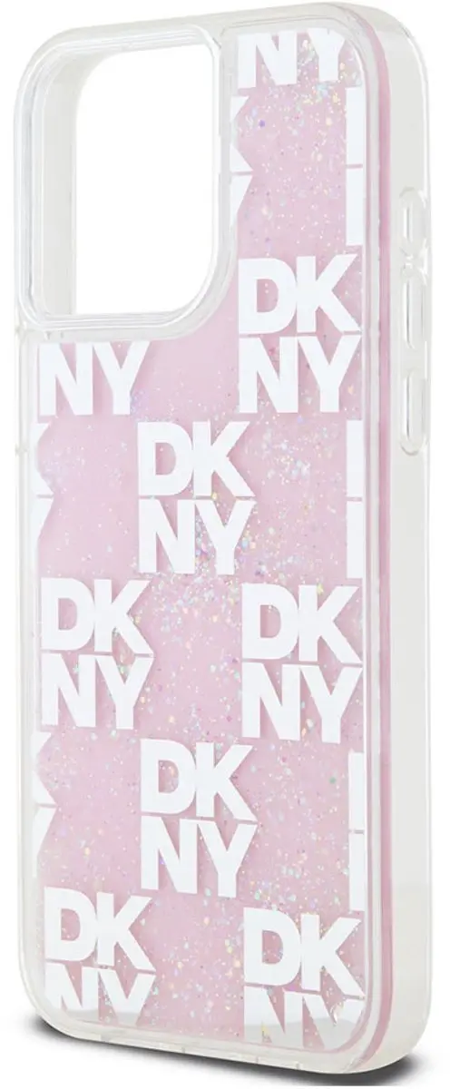 DKNY Liquid Glitter Checkered Pattern Hoesje iPhone 15 Pro Max - Roze DKHCP15XLCPEPP - afbeelding 6 van 6