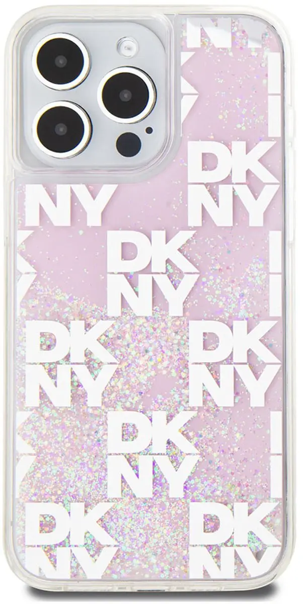 DKNY Liquid Glitter Checkered Pattern Hoesje iPhone 15 Pro Max - Roze DKHCP15XLCPEPP