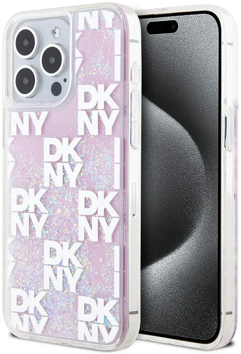 DKNY Liquid Glitter Checkered Pattern Hoesje iPhone 15 Pro Max