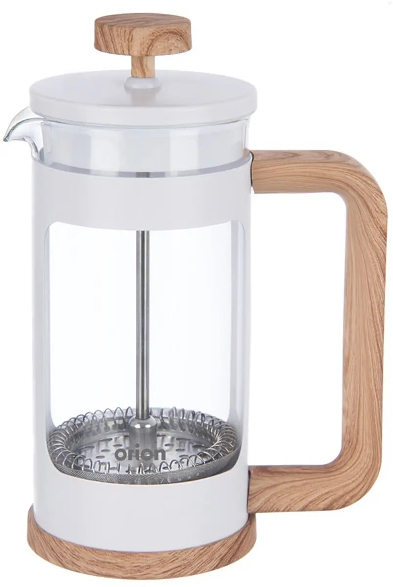 Orion Whiteline Glazen Cafetière 400ml - Roestvrij Staal Filter - Wit/Hout