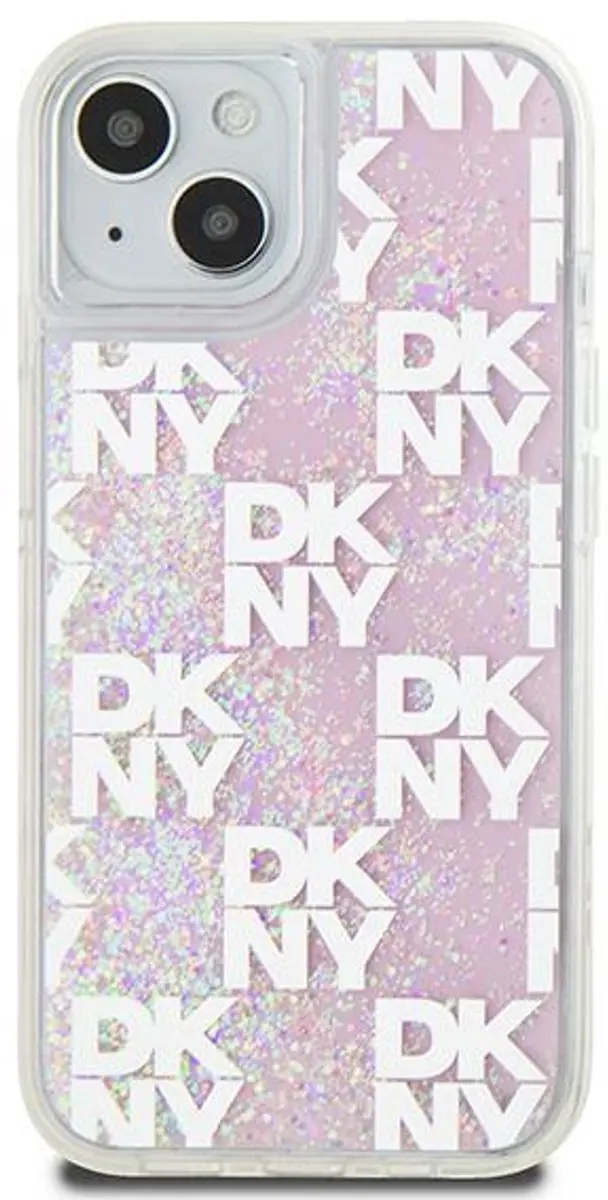 DKNY Liquid Glitter Checkered Back Case - iPhone 15 Roze