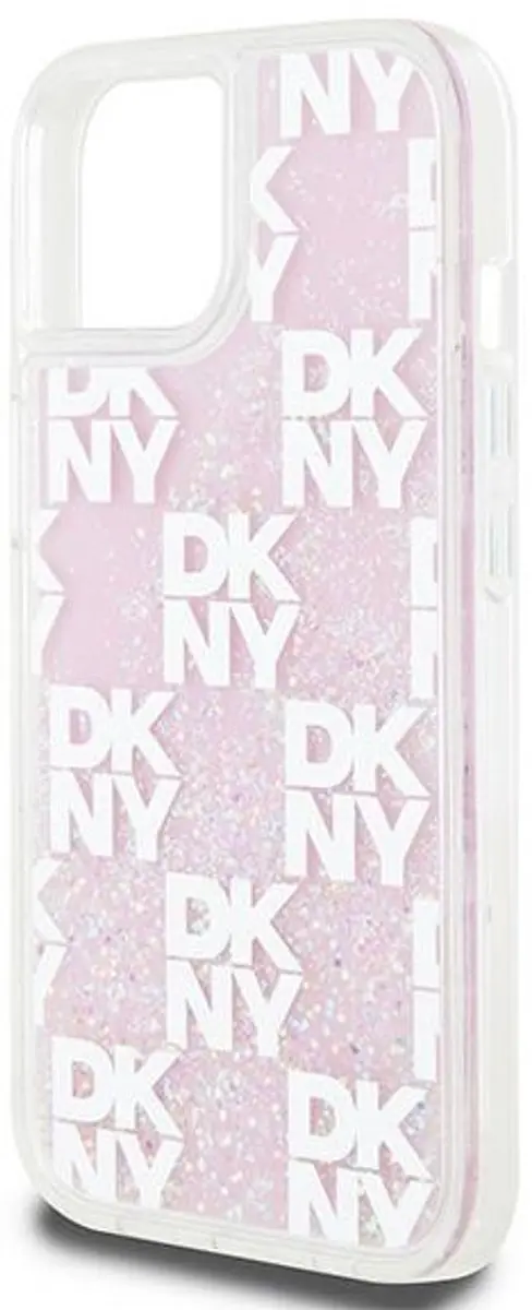 DKNY Liquid Glitter Checkered Back Case - iPhone 15 Roze