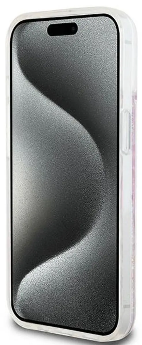 DKNY Liquid Glitter Checkered Back Case - iPhone 15 Roze