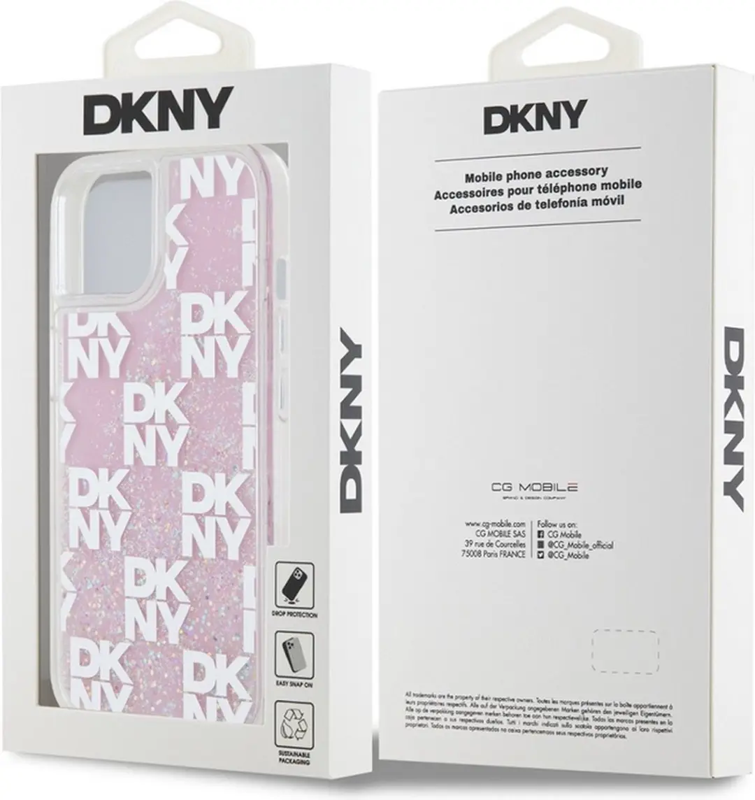 DKNY Liquid Glitter Checkered Back Case - iPhone 15 Roze - afbeelding 6 van 6
