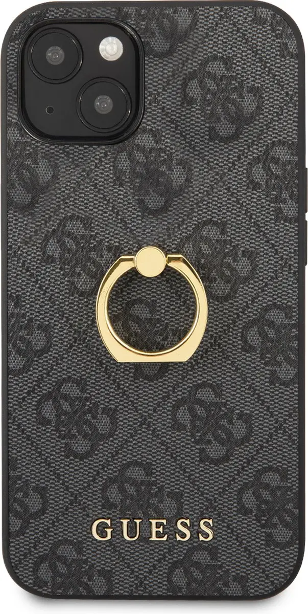 GUESS iPhone 13 Hoesje - Grijs - Ringhouder - MagSafe