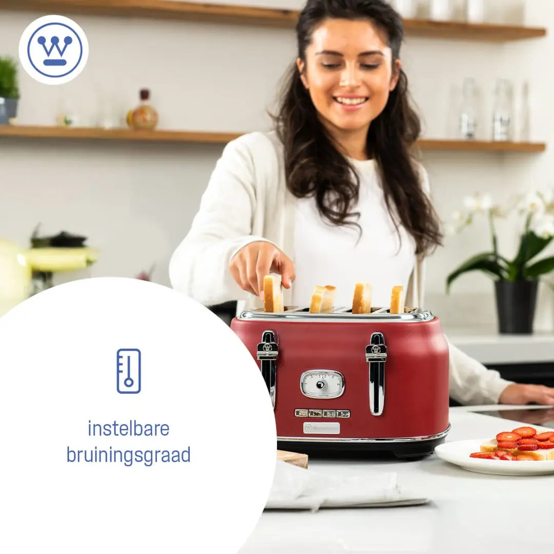 Westinghouse WKTTB809RD Broodrooster 4 Sneden 1750W - Rood