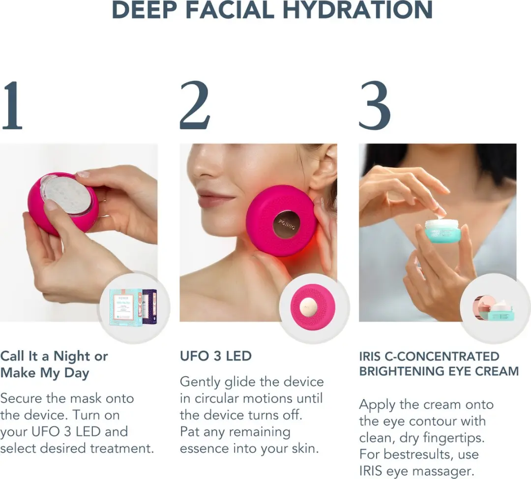 FOREO UFO 3 LED Gezichtsmasker - Volspectrum LED/NIR/Rood - Fuchsia - 14 Maskers + Oogcrème 15ml