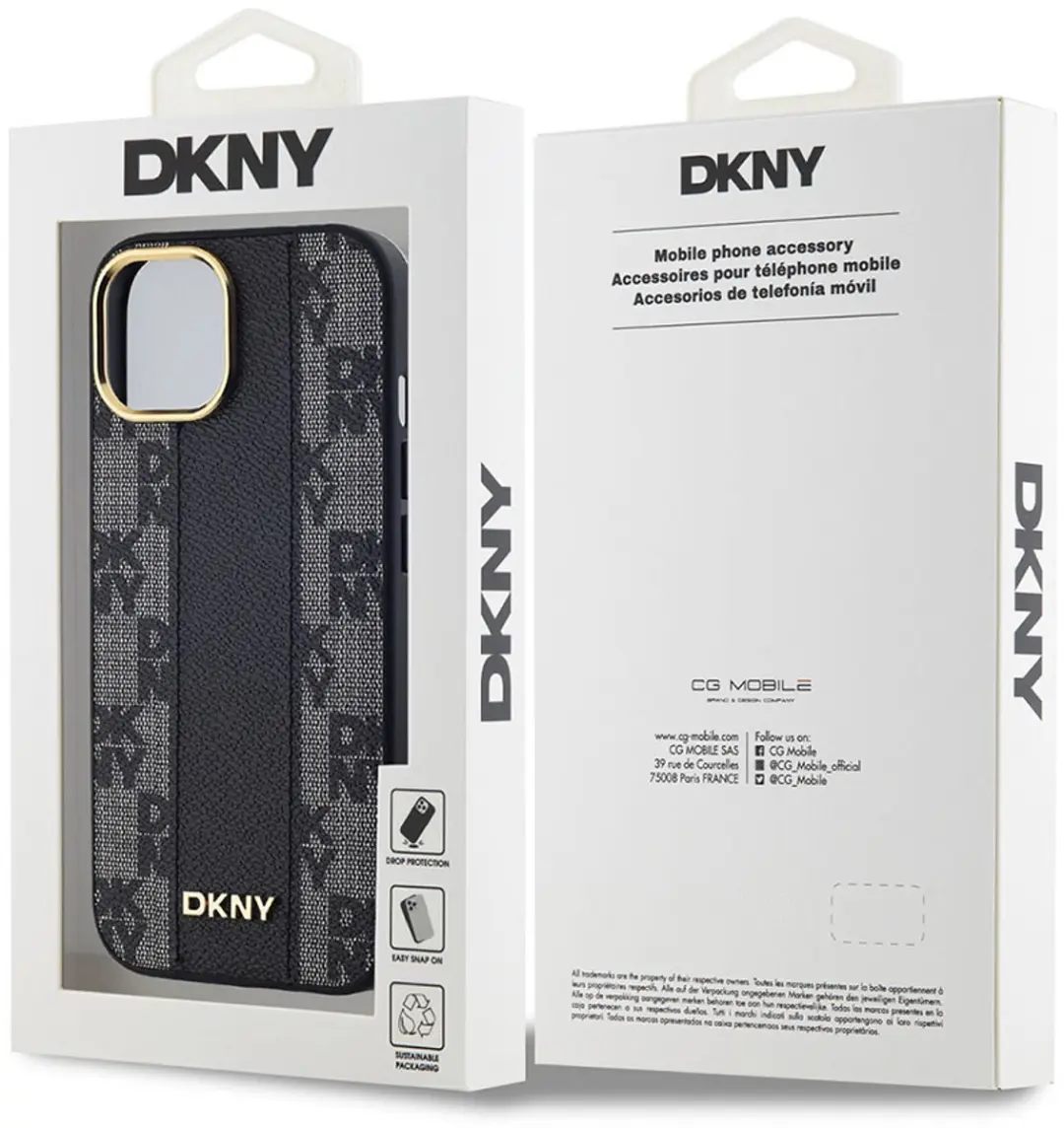 DKNY Hoesje iPhone 15 MagSafe Ruitjespatroon - Zwart