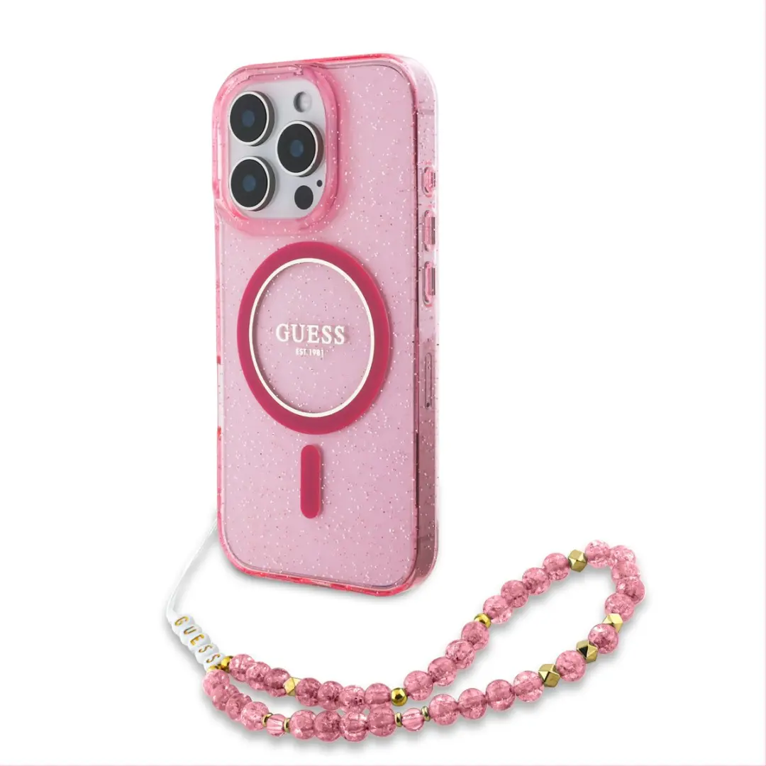 Guess Back Cover iPhone 16 Pro Max - Roze Glitter