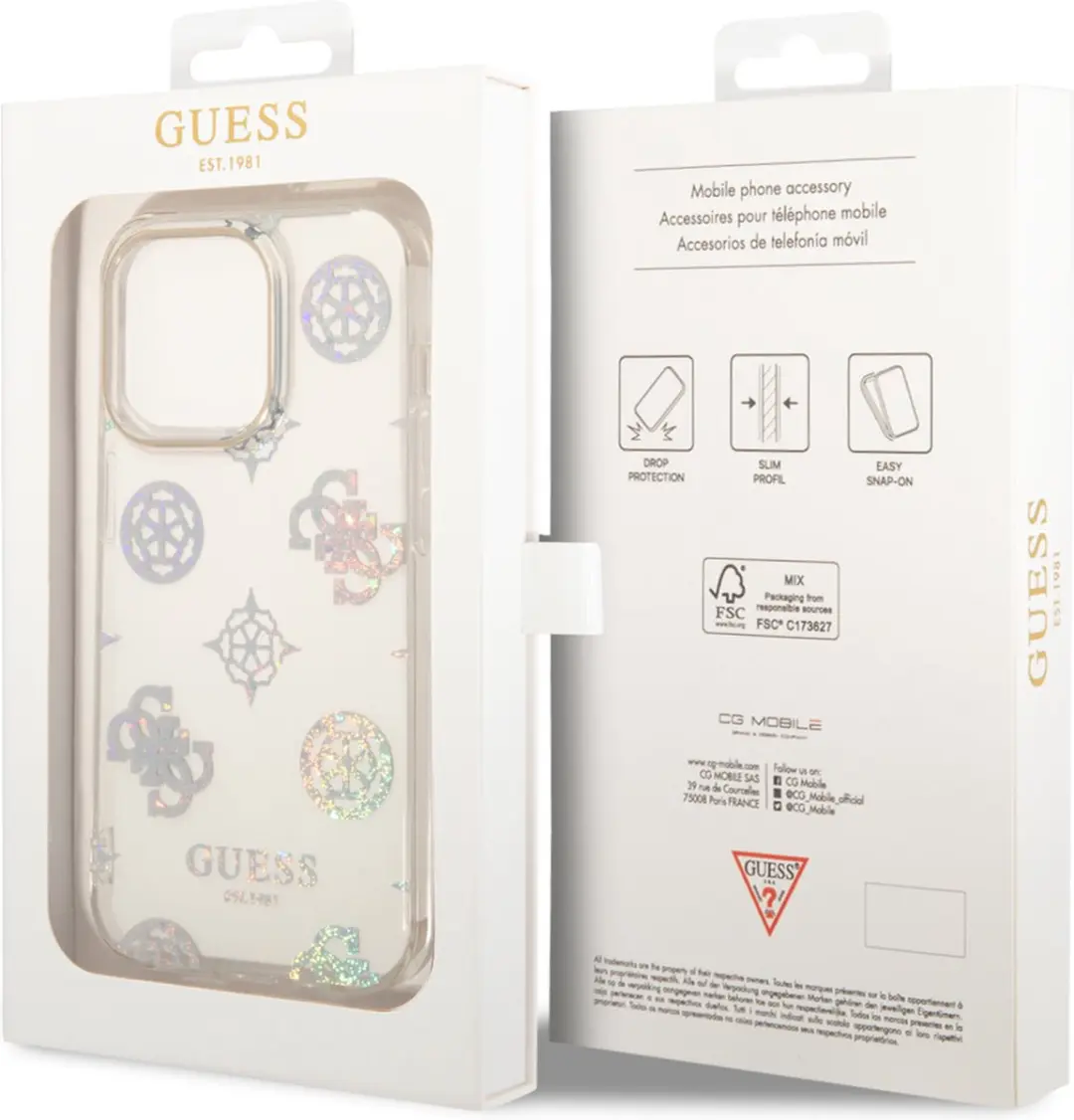 GUESS 4G Peony Glitter Back Case - iPhone 14 Pro - Transparant
