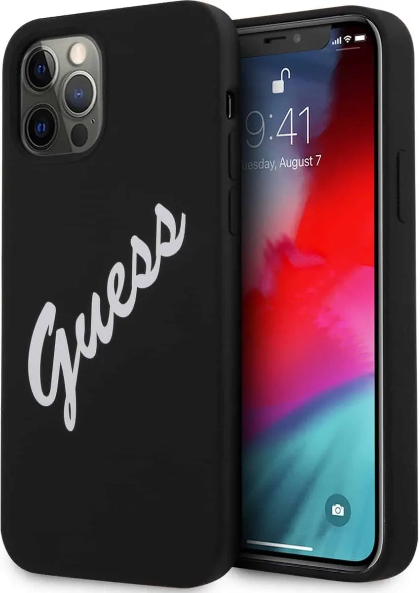 GUESS Silicone Vintage Hoesje iPhone 12 Pro Max - Zwart