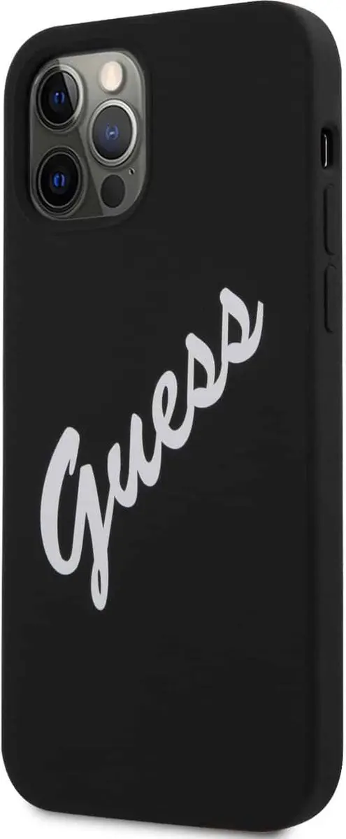 GUESS Silicone Vintage Hoesje iPhone 12 Pro Max - Zwart