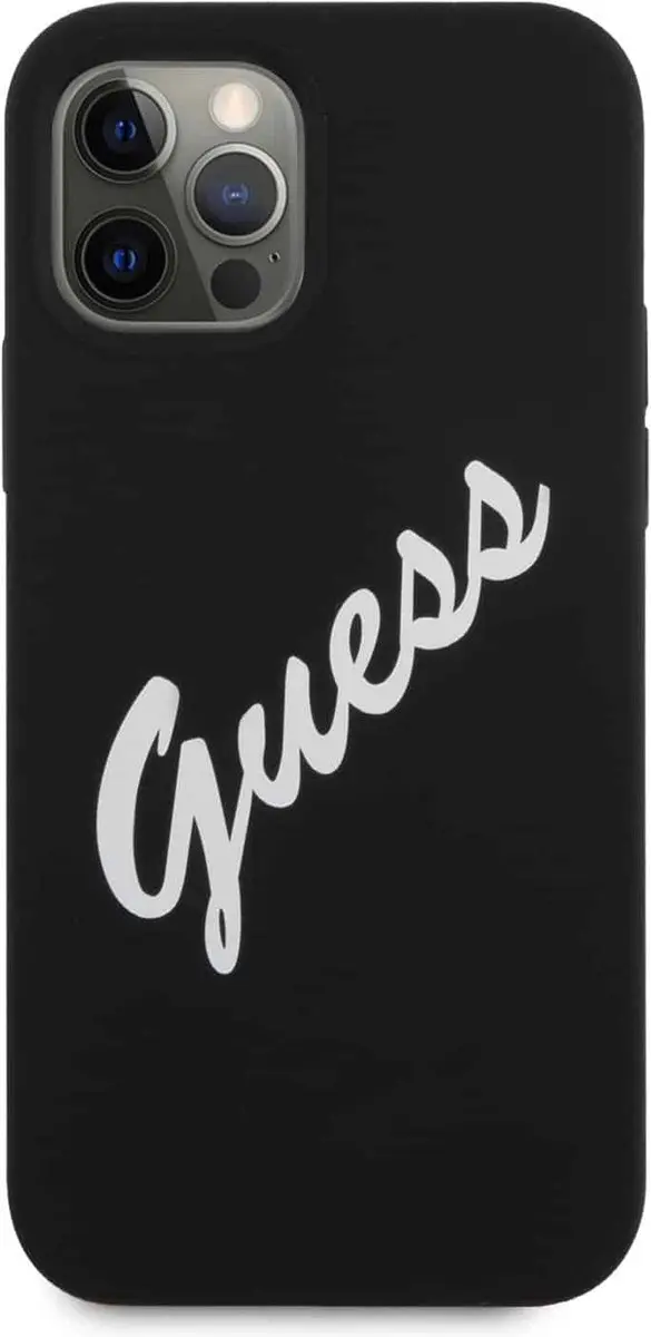 GUESS Silicone Vintage Hoesje iPhone 12 Pro Max - Zwart