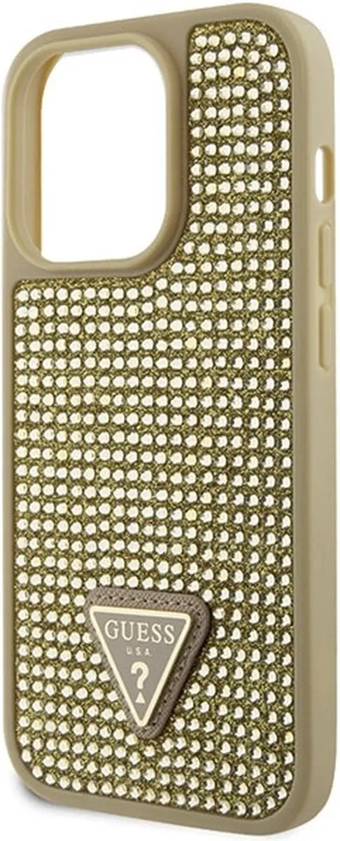 Guess Goud Hoesje iPhone 14 Pro - Rhinstones Triangle Logo