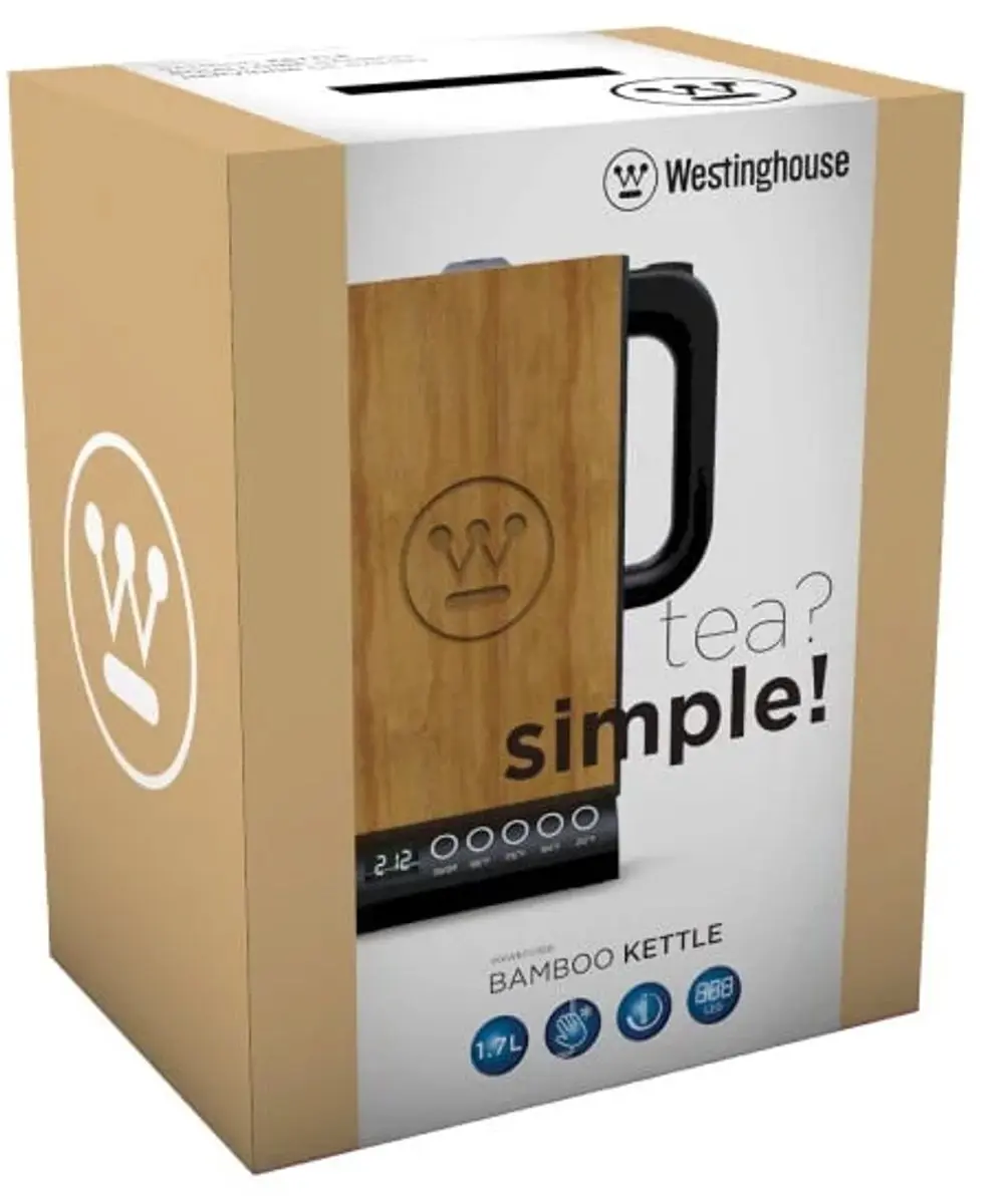 Westinghouse Bamboe Waterkoker 2200W 1,7L - Matzwart/Bamboe