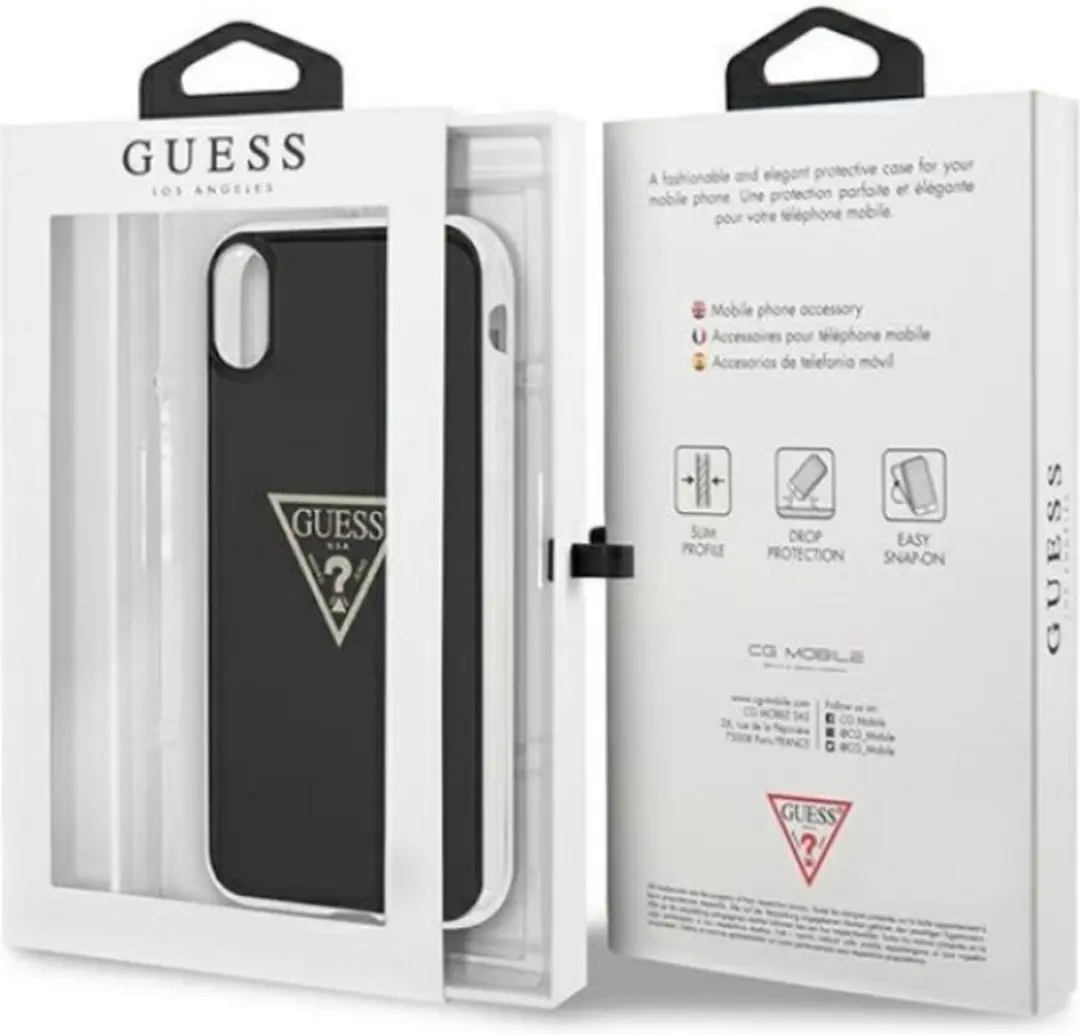 Guess Metallic Triangle Logo Hoesje - iPhone XR - Zwart