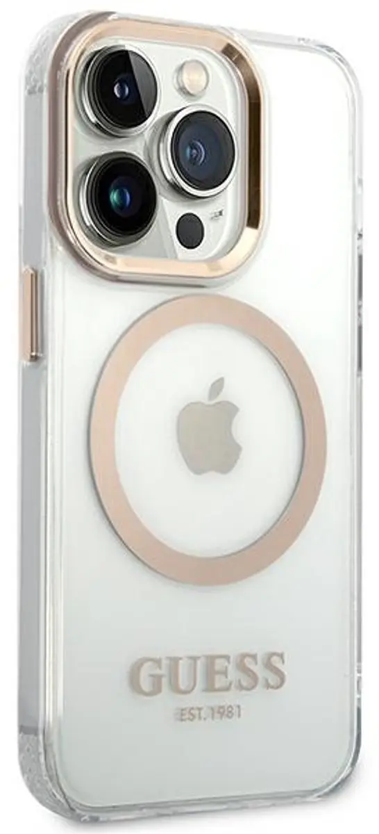 GUESS iPhone 14 Pro Max MagSafe Hoesje - Goud/Transparant