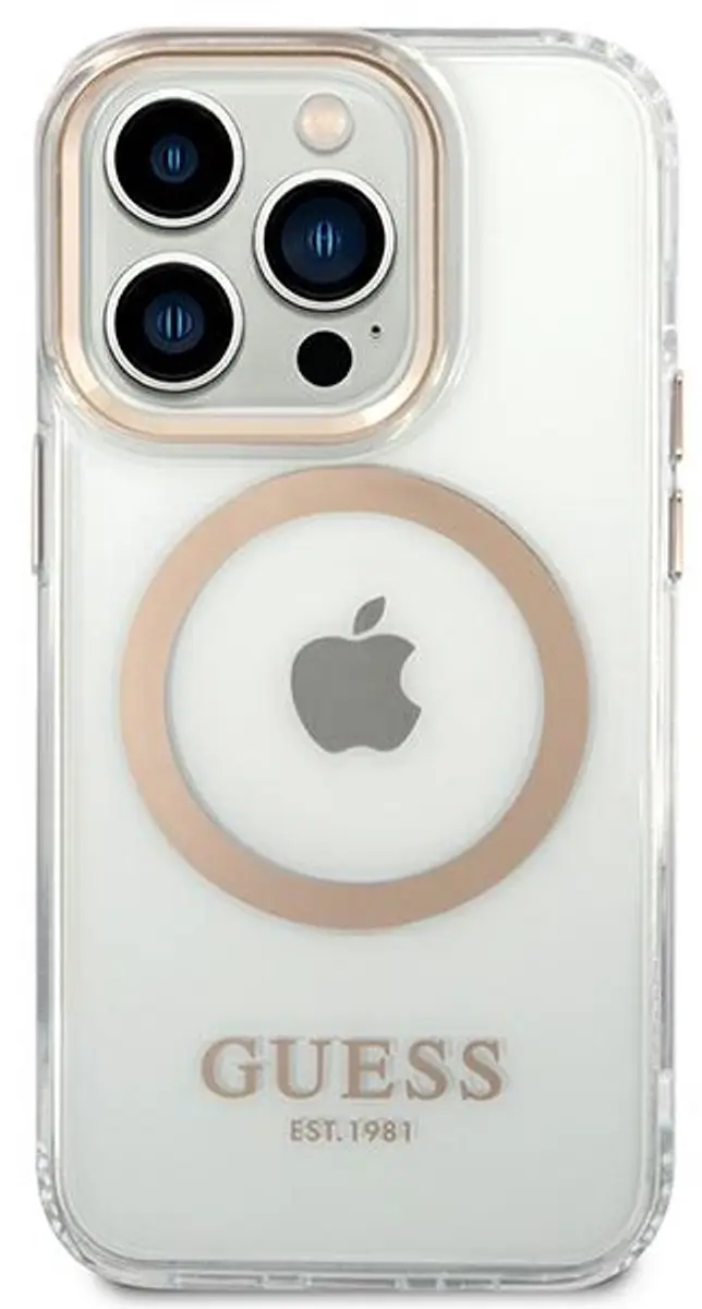 GUESS iPhone 14 Pro Max MagSafe Hoesje - Goud/Transparant