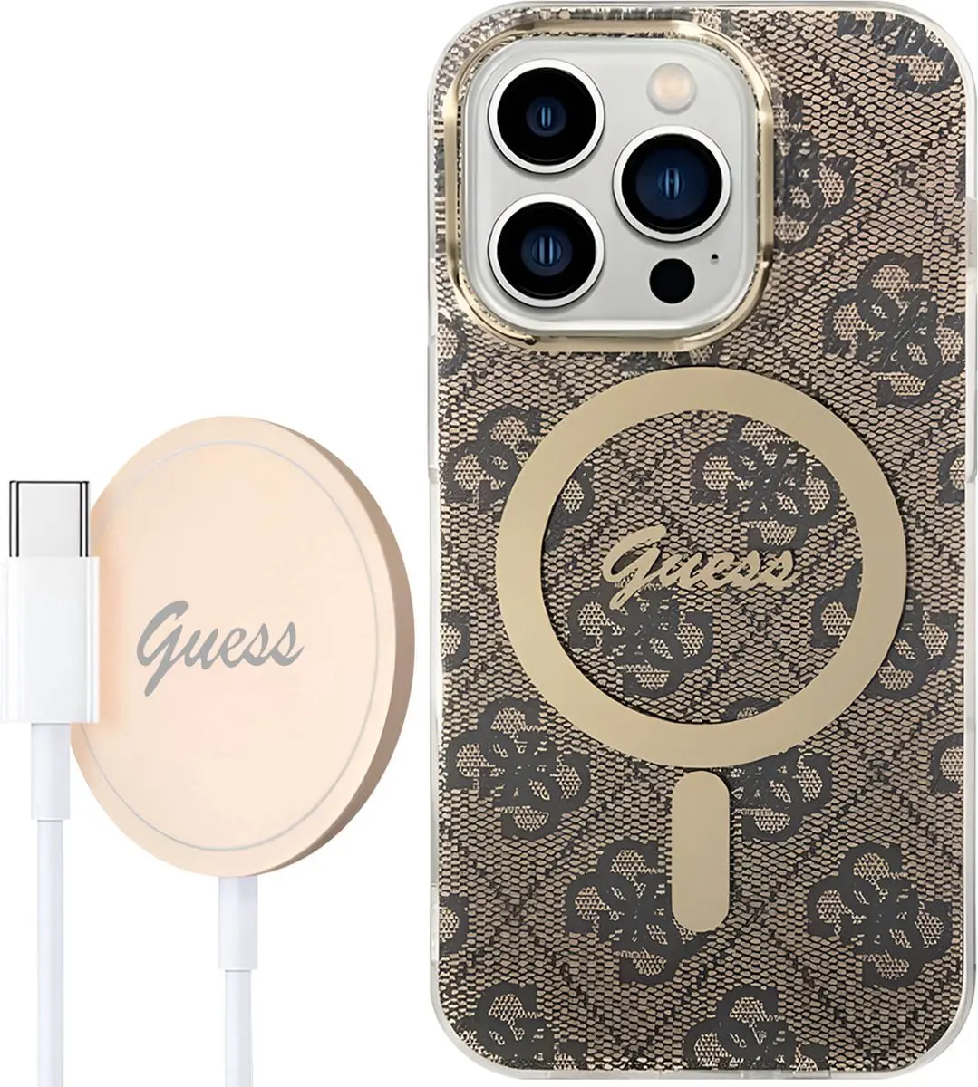 GUESS Hoesje iPhone 14 Pro Max - MagSafe & Qi 15W - Bruin