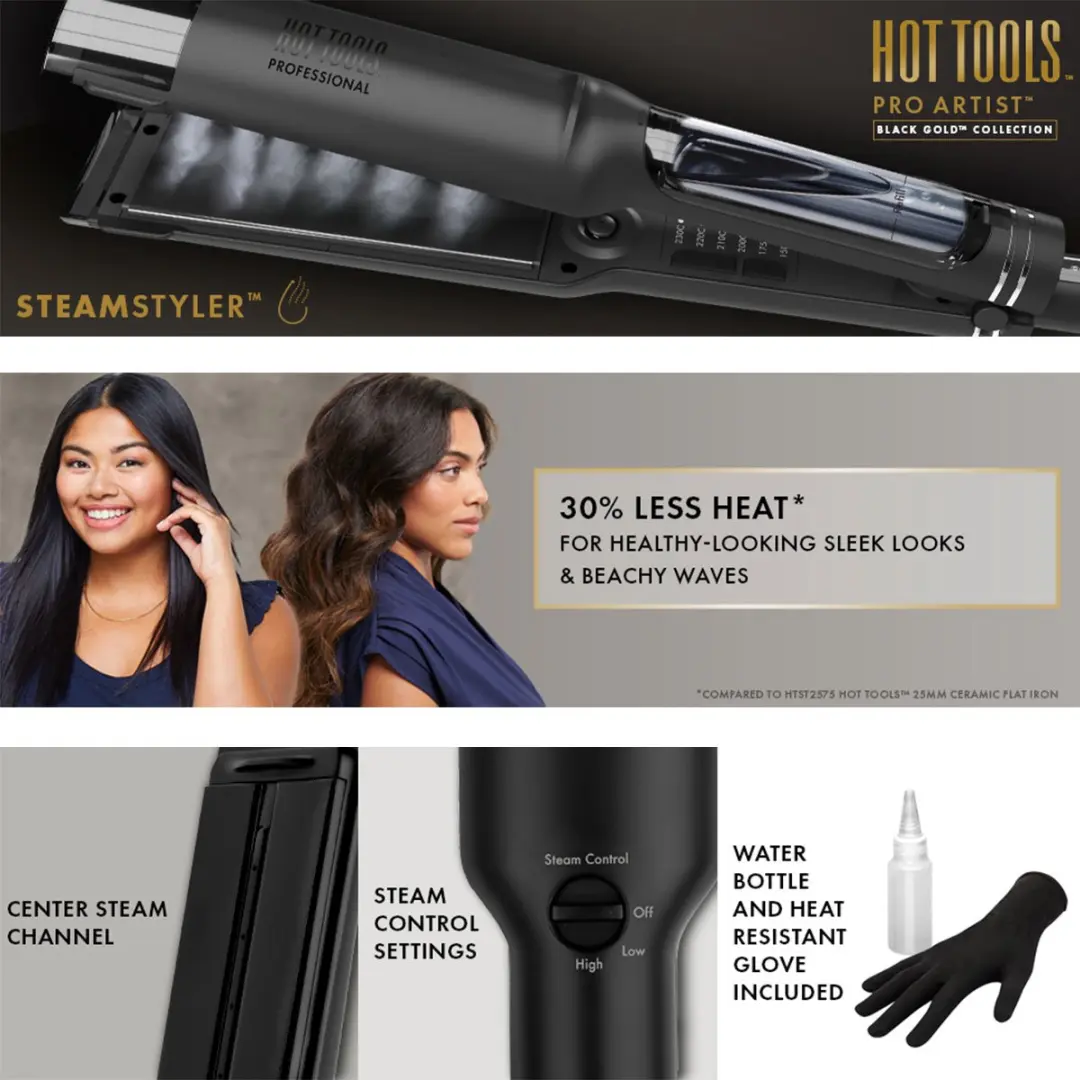 Hot Tools Professional Black Gold Steam Styler - 6 standen