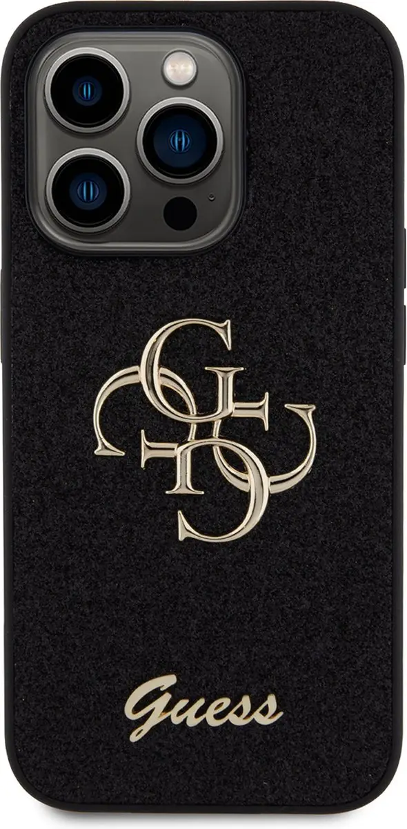 GUESS 4G Logo Glitter Back Case - iPhone 15 Pro - Zwart