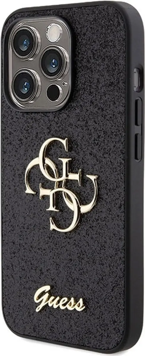GUESS 4G Logo Glitter Back Case - iPhone 15 Pro - Zwart