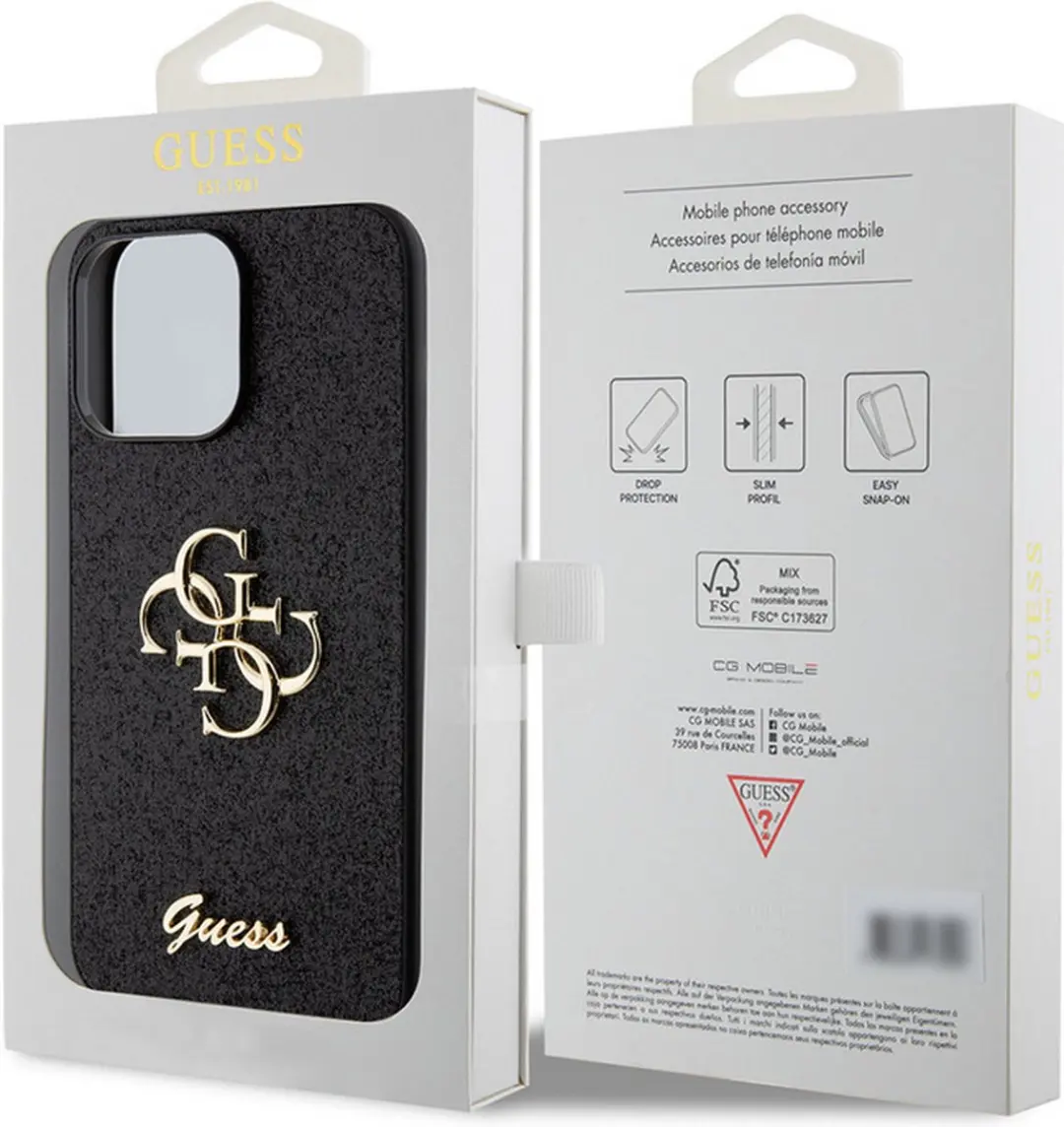 GUESS 4G Logo Glitter Back Case - iPhone 15 Pro - Zwart - afbeelding 6 van 6