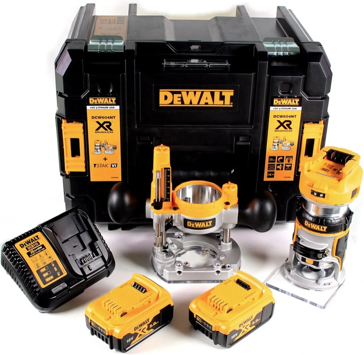 DeWalt DCW604P2-QW Boven- en kantenfrees 18V - 2x 5,0Ah - Geel/Zwart